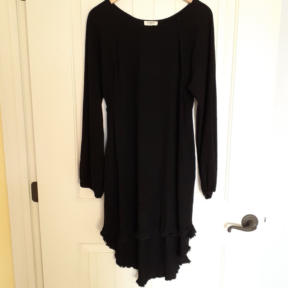 Umgee Long Sleeve High/Low Hem Linen/Cotton Dress Black Size L